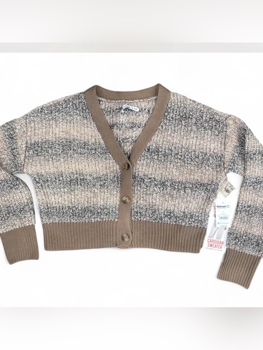 Celebrity Pink Cropped Striped Cardigan - Taupe & Cream Mix